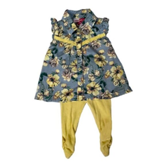 Penelope Mack  Floral Yellow & Blue Top with leggings Size 12 Months - Picture 1 of 5